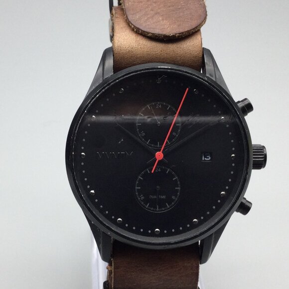 MVMT Outback Chronograph Watch Men 42mm Black Date Leather Band New Battery - Picture 1 of 15